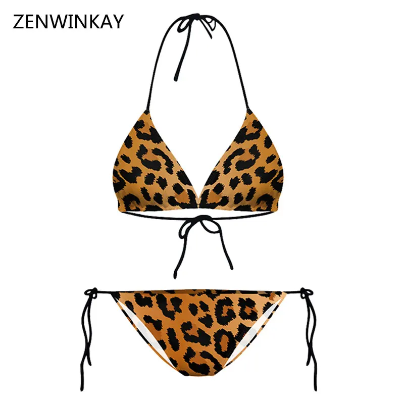 Beach Bikini String Sexy Trikini Push Up Swimwear Leopard Summer Woman Swimsuit Bandage Set Female Bathing Suit |