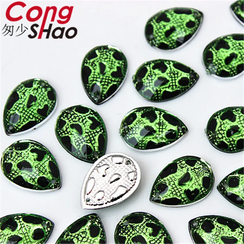 Cong Shao 100PCS 13*18mm Drop Stones And Crystals Acrylic Rhinestone Trim Flatback Sewing 2 Hole DIY Costume Craft Button CS195 | Дом и сад
