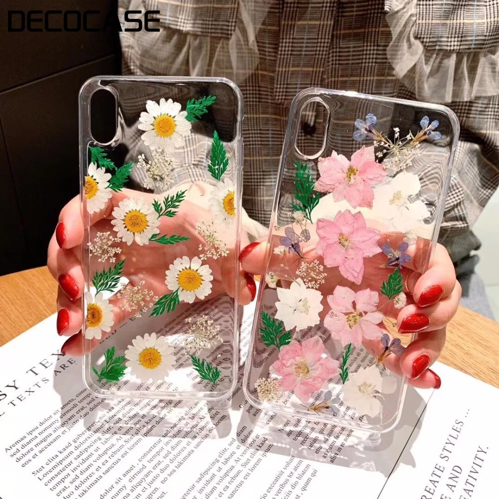 DECOCASE Funny Summer Real Dry Flower Clear TPU Girls Phone Cases for iPhone 7 Plus Case 6 6s 8 X XR S Max |