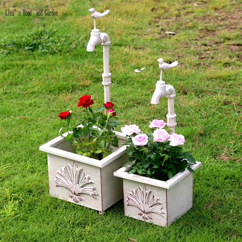 

Square Small Retro Painted Metal Vintage Faucet Planter Set