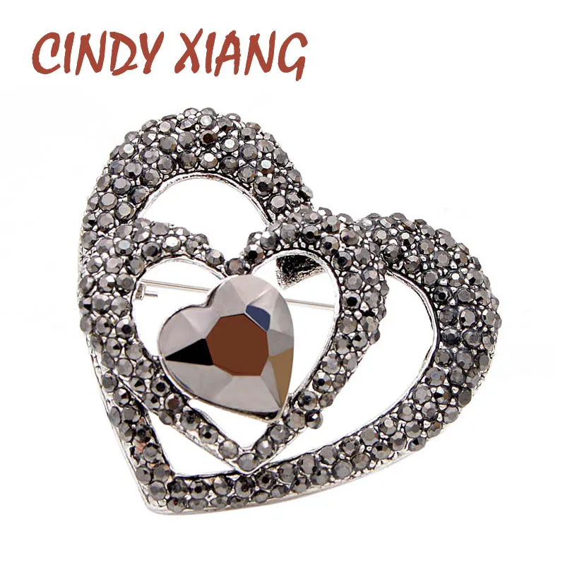 Женская брошь в виде сердца CINDY XIANG элегантное украшение со стразами черного
