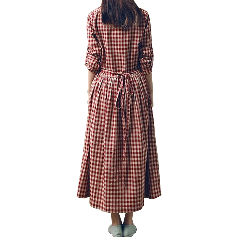 Женское винтажное платье Mori Girl длинное из льна и хлопка на весну лето 2017|dress