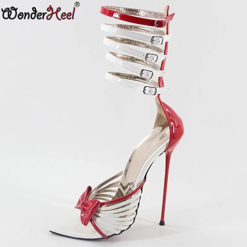Wonderheel/босоножки с острым носком на очень высоком каблуке 16 см; пикантные женские босоножки на очень тонком металлическом каблуке с ремешком на щиколотке