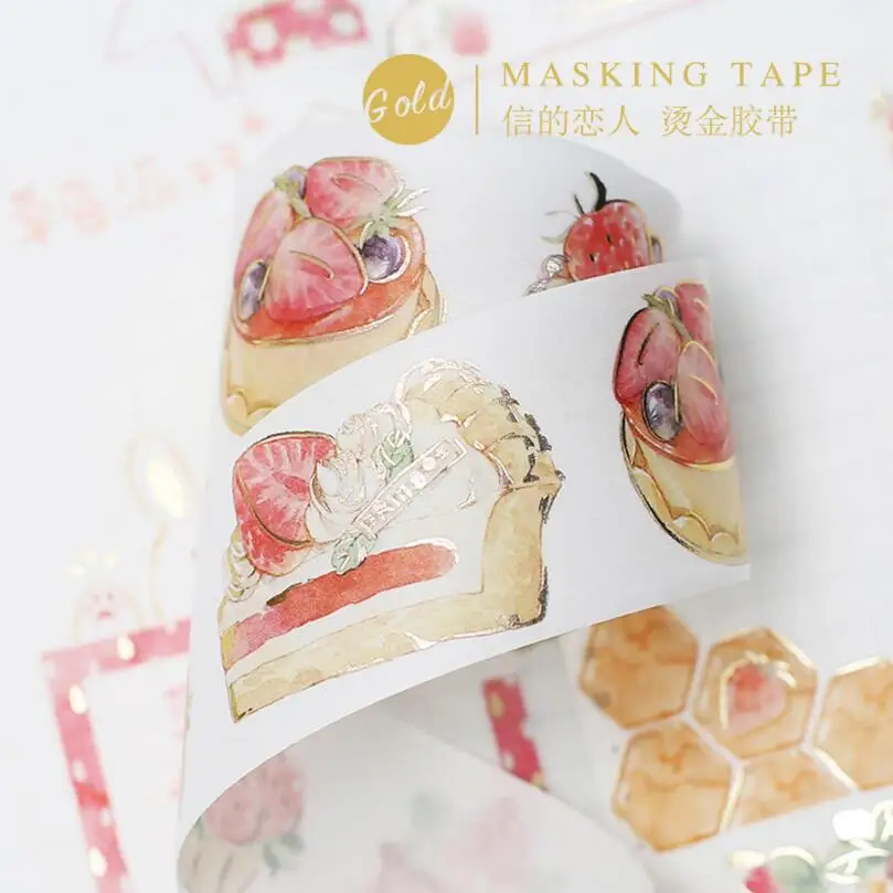 Свежий Клубника жизнь выпечка торта мороженого золочение лента Washi DIY