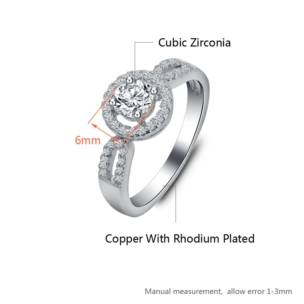 FINDYOU классическое модное свадебное кольцо сверкающее круглое с фианитом кольца