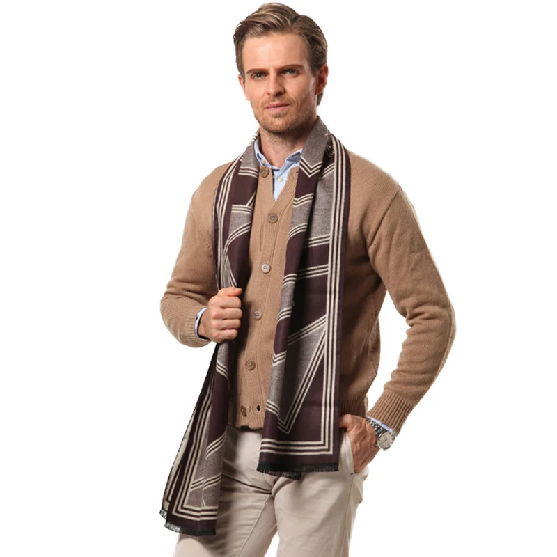 Мужской кашемировый шарф FS Мягкий клетчатый шерстяной в клетку черный красный