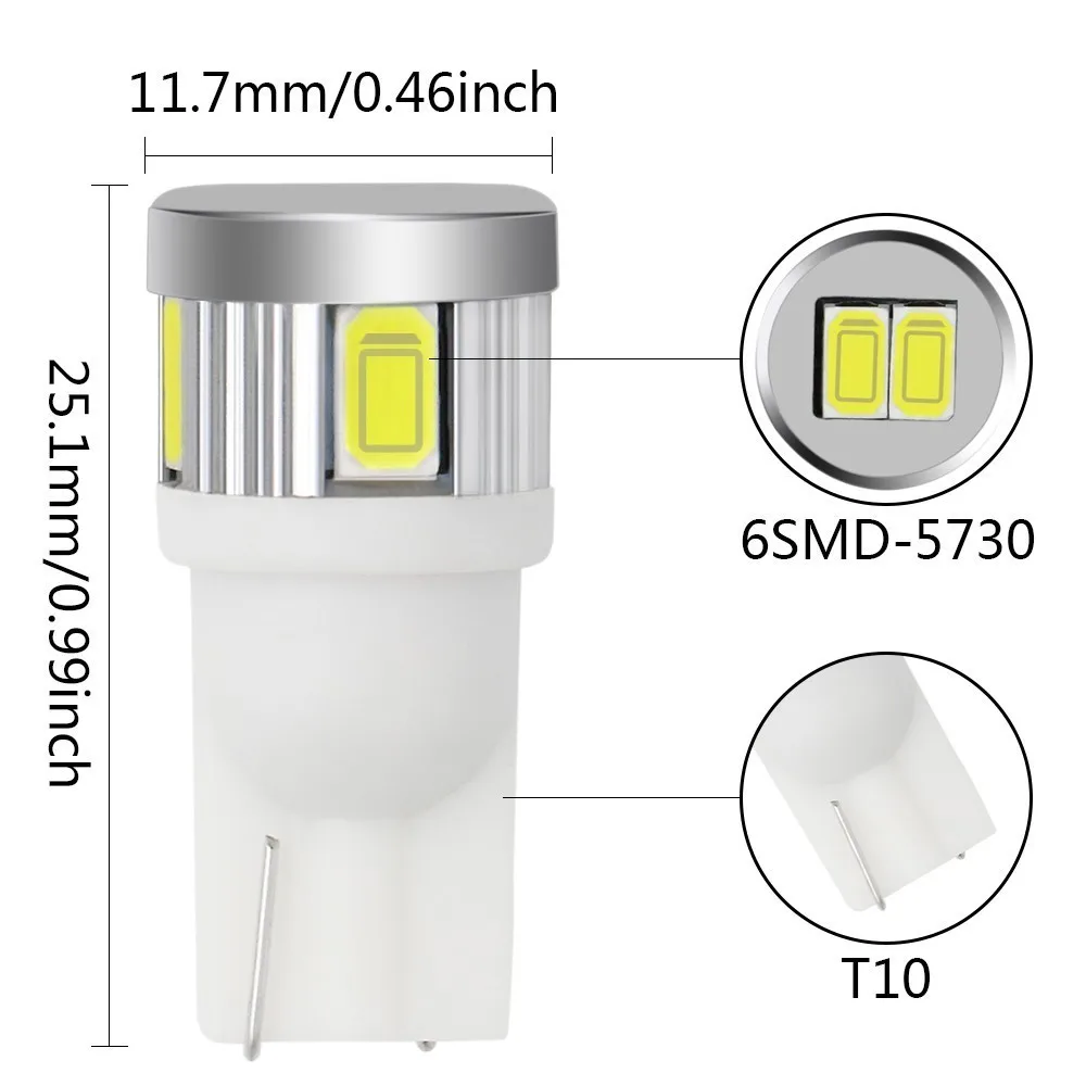 1 шт. T10 W5W 194 5730 СВЕТОДИОДНЫЙ Автомобильный ЛАМПОЧКА 6 SMD автомобильный боковой