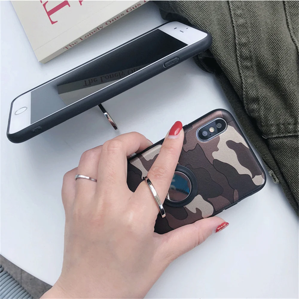 Retro Super Army Camo Camouflage Case For iphone 5 SE 6 6s 7 8 X Plus Car Ring Holder Stand Cover case Coque Fundas |