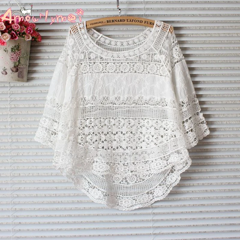 Amourlymei горячая Распродажа Blusas Femininas Sumemr женская блузка Mori Girl свободная кружевная