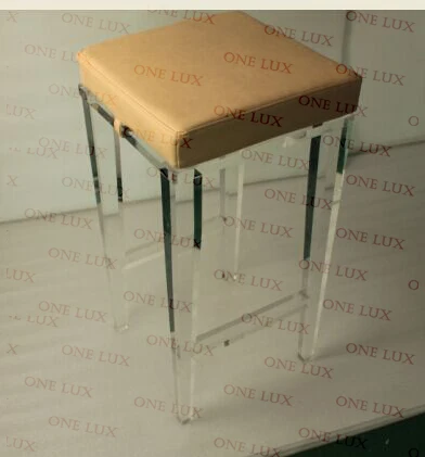 

ONE LUX Lucite Custom Barstool Tapered leg square top.Acrylic Barchairs Vanity Stools,Perspex Ottoman With Cushion