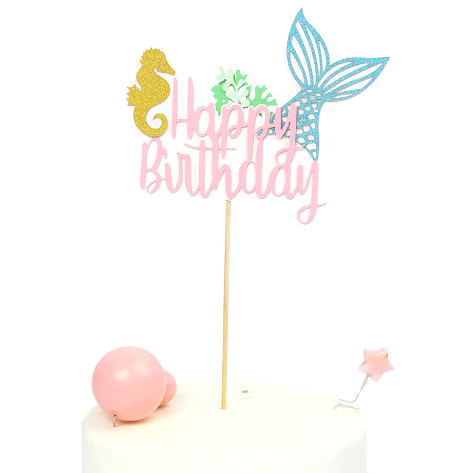 1pcs DIY Happy Birthday Cake Topper Mermaid Tail Shell Starfish Theme Girl Party Cup Decoration Baby Shower Supply | Дом и сад