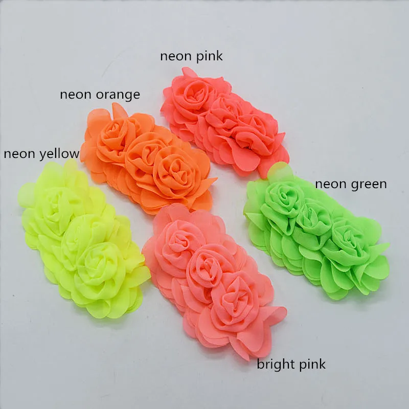 30 шт./лот потертый Шифоновый Цветок неоновый для повязки на голову одежды волос