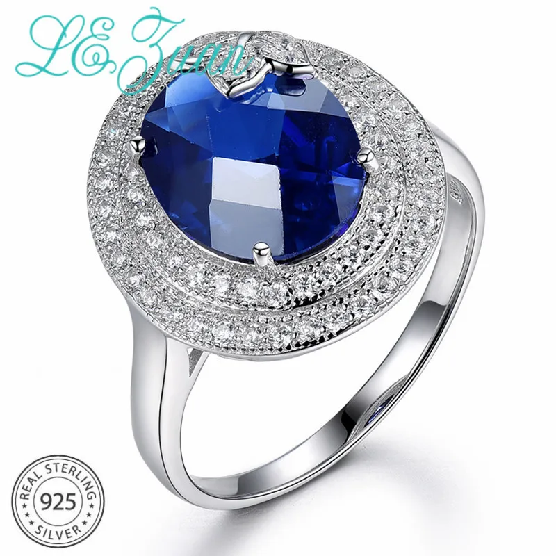 L& zuan S925 Стерлинговое Серебряные кольца для женщин 4.95ct создан сапфир драгоценный камень кольцо с синим камнем Романтический роскошные свадебные серебряные ювелирные изделия