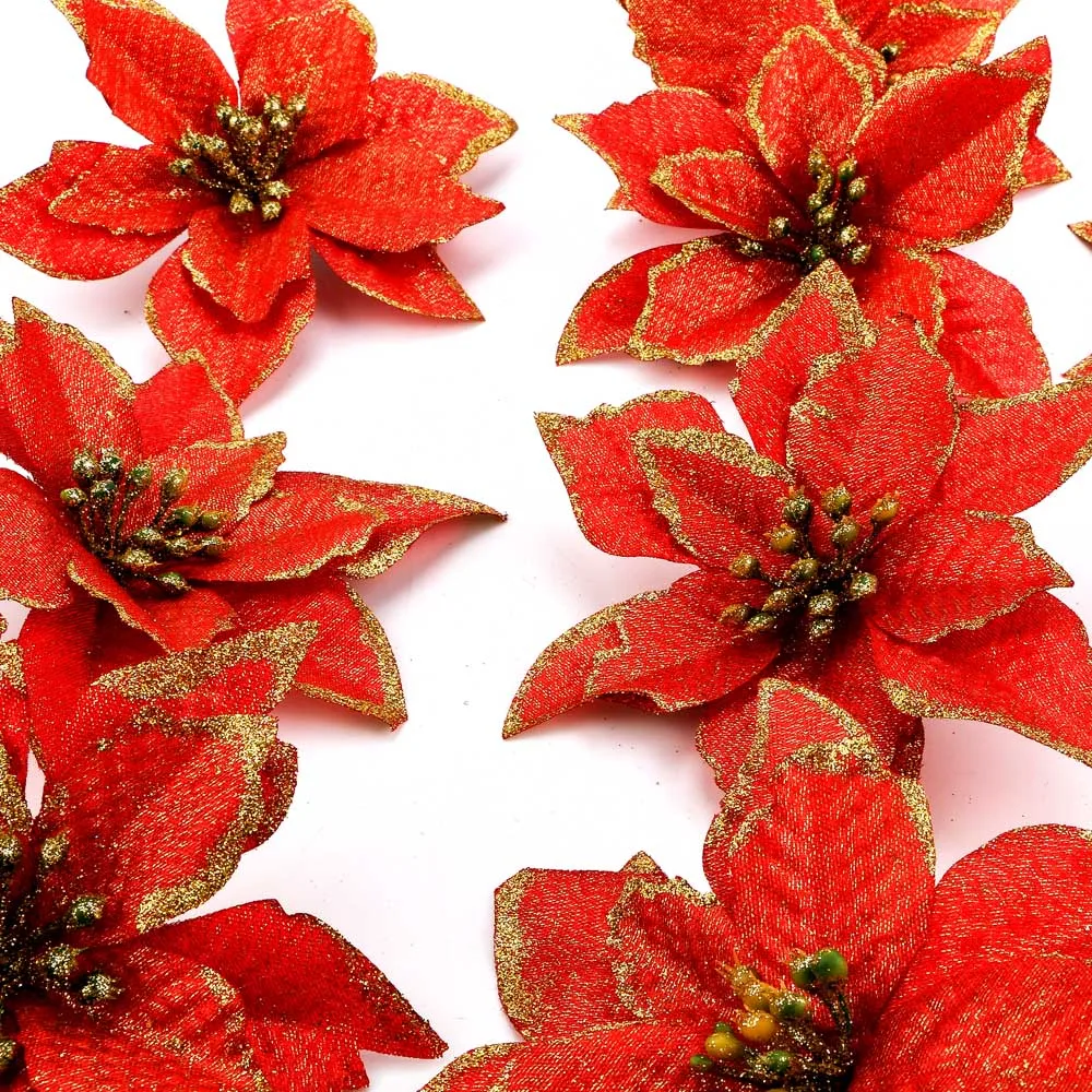 

10PCS Artificial Glitter Flowers Christmas Decorations For Home Christmas Tree Ornaments Tree New Year Decoration