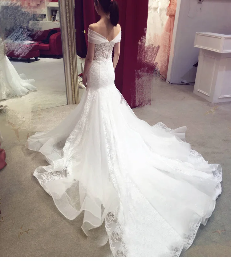 Хит продаж свадебное платье с открытыми плечами новинка 2017 талия рыбий хвост для