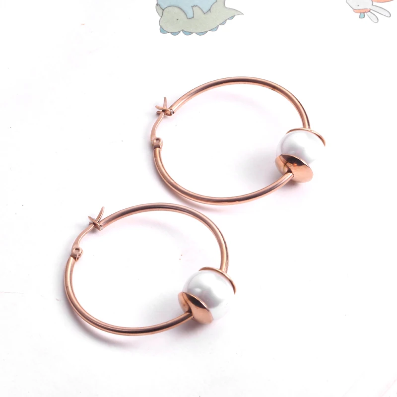 Модные Простые жемчужные серьги-кольца RIR из нержавеющей стали цвета розового
