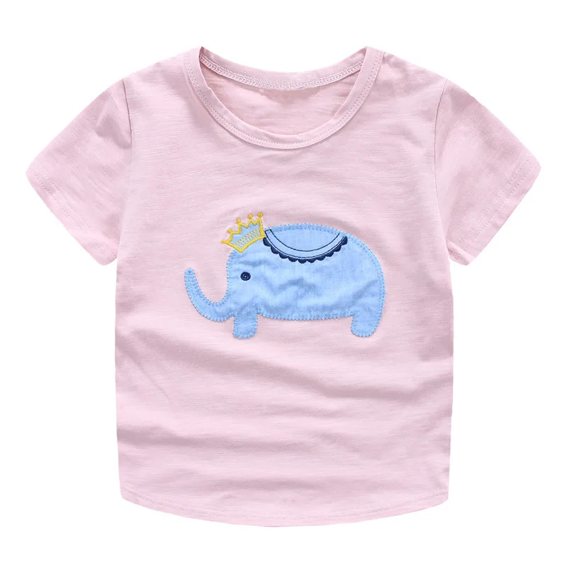 Футболка детская летняя из бамбукового хлопка с нашивками в виде слона|cartoon