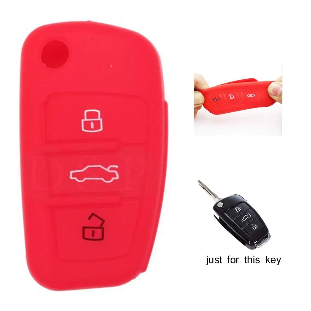 

Muchkey Silicone Key Case Cover Skin Jacket Key Bag Key Cover fit for AUDI 3 Button Flip Remote Key Portect Case car-styling 1Pc