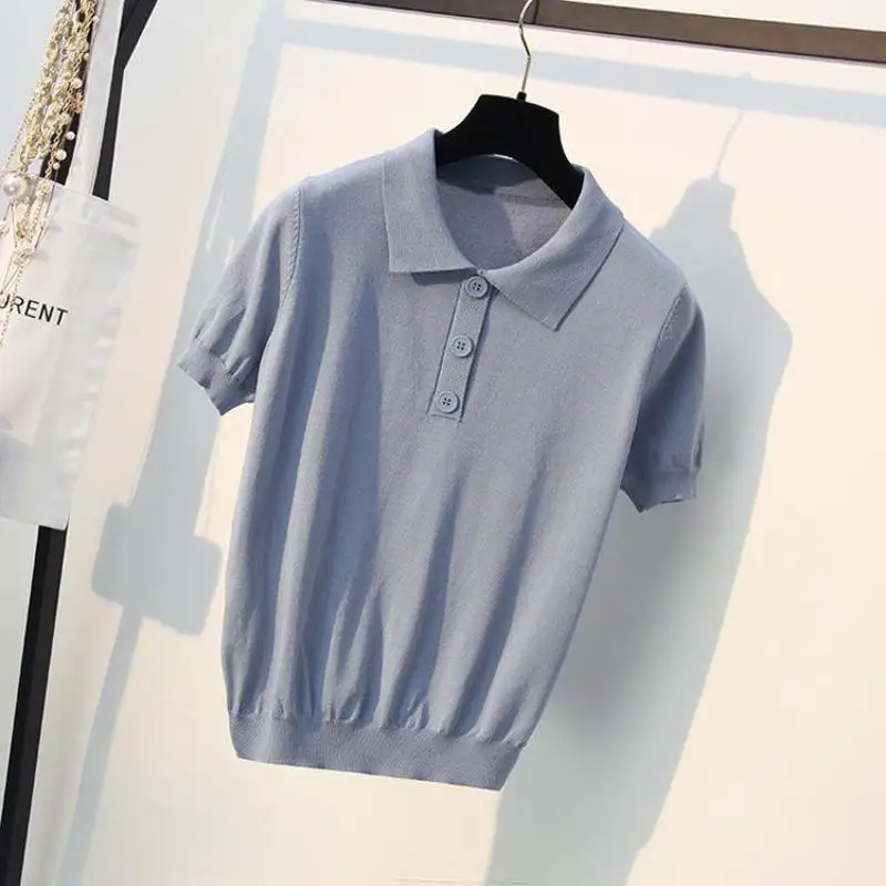 2019 Women Sweaters Summer Thin Rayon Pullovers Knitted Shirts Ladies Knitting Tops Blue White Knitwear Short Sleeve Jumpers | Женская