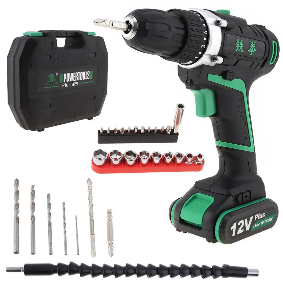 100 - 240V Cordless 12V Electric Drill / Screwdriver with  Switch and Plastic Box 29pcs  Set for Handling Screws / Punching