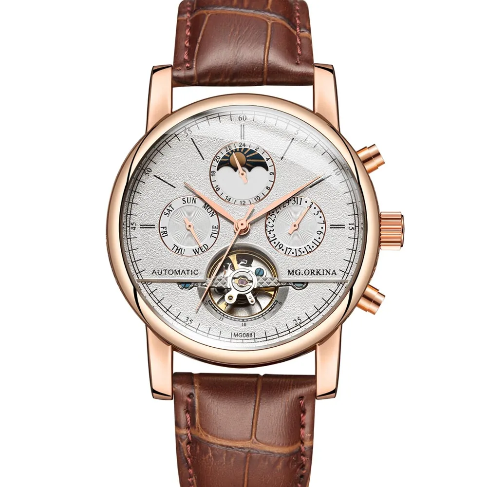 rose gold white Новые Роскошные мужские часы, автоматические механические часы, турбийон, спортивные часы, стальная полоса, повседневные деловые наручные часы, Relojes Hombre - Цвет: rose gold white