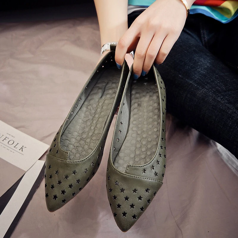 Women Flats 2019 Summer Fashion Pointed Toe Breathable Hollow Out Ballet Soft Slip on Outdoor Casual Jelly Shoes | Обувь