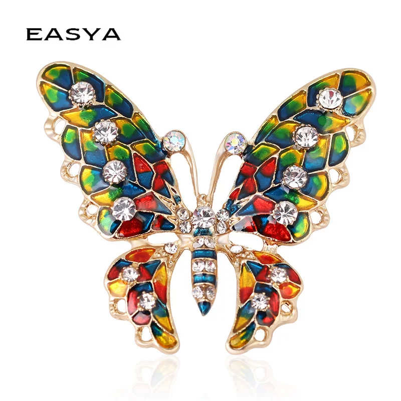 

EASYA Multicolor Enamel Butterfly Brooch Pin Crystal Fashion Insect Animal Brooch For Women Dress Accessories Party Jewelry Gift