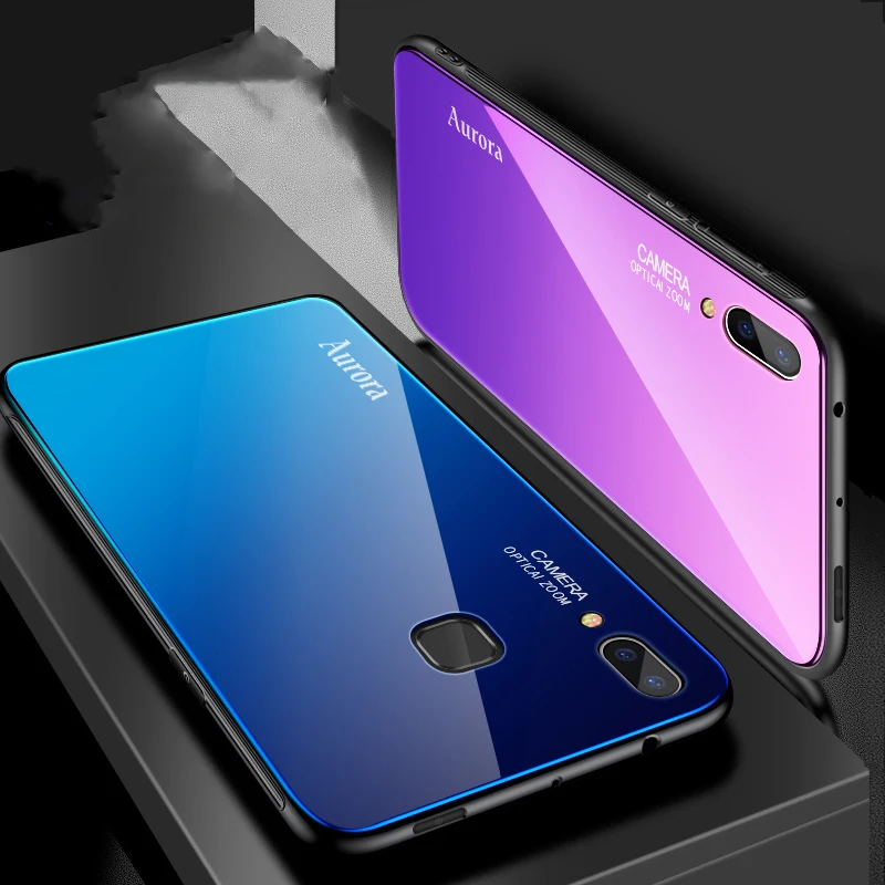 Aurora Gradient Tempered Glass Cases for Vivo NEX S Case Anti-shock Anti-slip Bumper Capa Fundas |