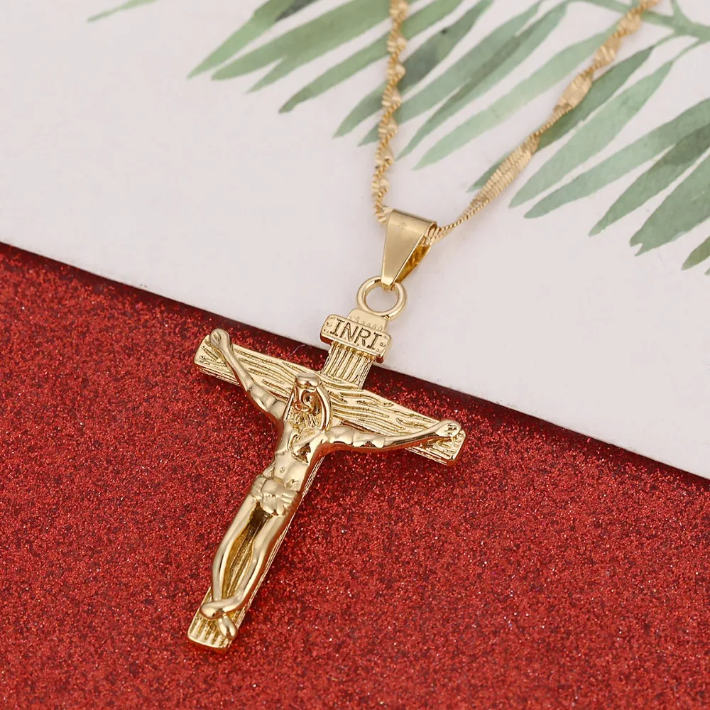Крест кулон ожерелья для женщин мужчин INRI Jesus распятие христианство ювелирные