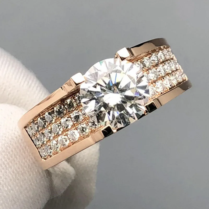 3 карат 18K розовое золото Moissanite бриллиантовое кольцо Люкс ряда бриллианты для
