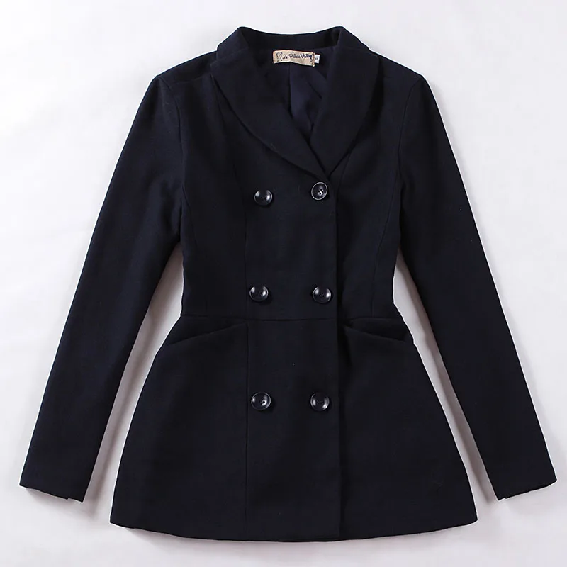 Dark Blue Blazer Le palais vintage2018 Зимний Элегантный двубортный тонкий шерстяной Блейзер/стильный большой широкие брюки для женщин плотная ткань - Цвет: Dark Blue Blazer