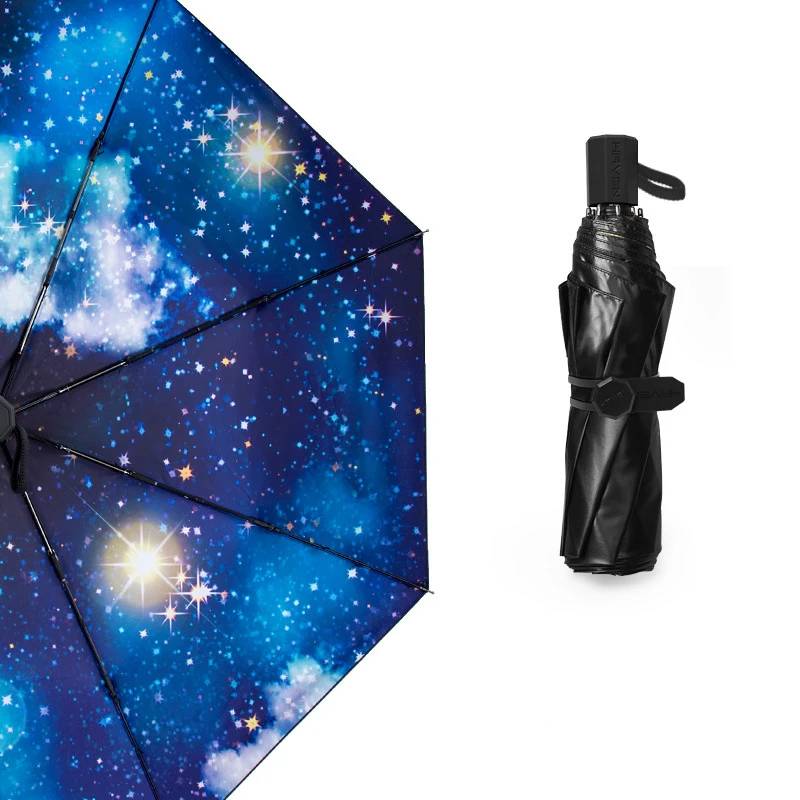 Женский складной зонт Galaxy Star Sky небольшой черный мини с карманами