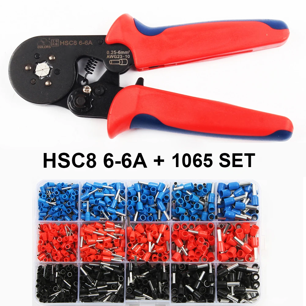 10SA HSC8 6-6 саморегулируемые обжимные плоскогубцы мини-типа 0,25-10 мм2 прямые немецкие плоскогубцы ручные инструменты Европейский стиль щипцы 23-7 - Цвет: HSC8 6-6A 1065PCS