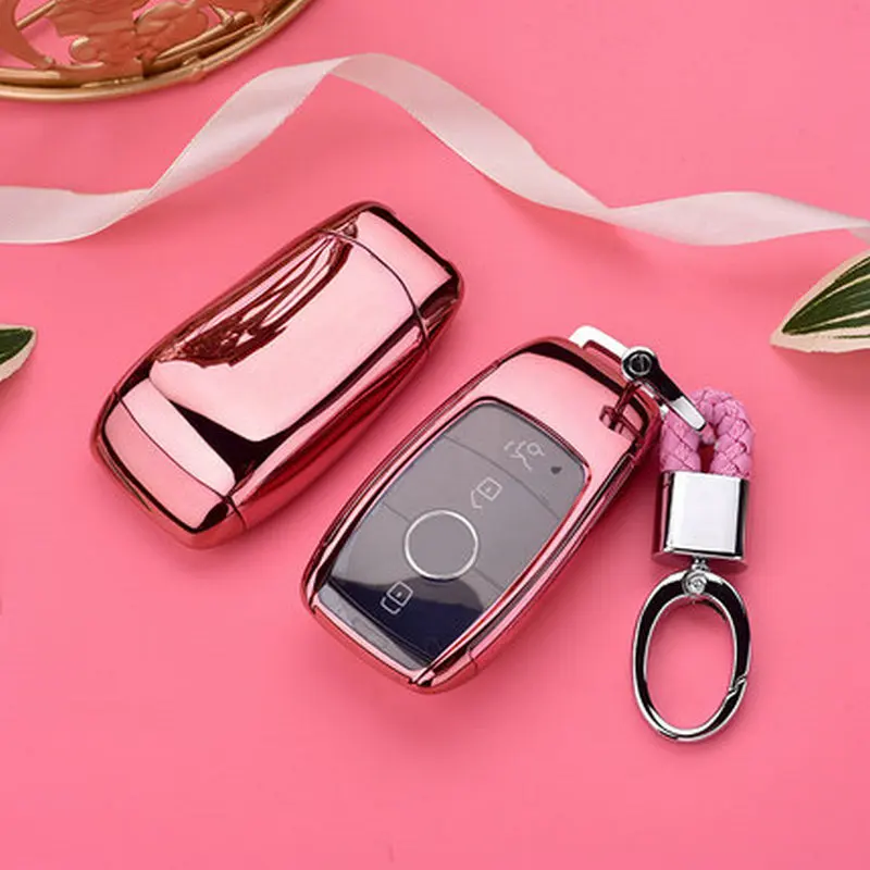 pink with keychain ТПУ чехол для ключа автомобиля, защитный чехол, мягкий чехол для Mercedes Benz E Class W213 S class, аксессуары для автомобиля - Название цвета: pink with keychain
