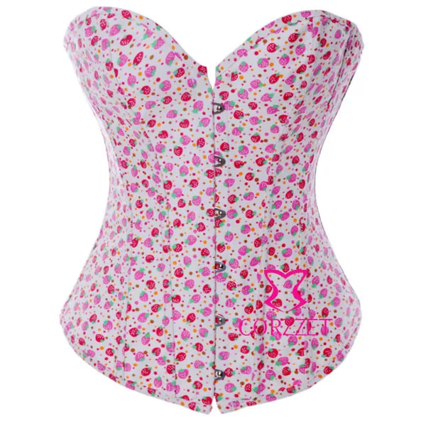 Бюстье джинсовое с клубничным принтом Бурлеск корсет для поясницы со стрингами