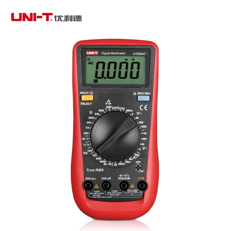 UNI T UT890C+ цифровой мультиметр, измеряющий истинные квадратичные значения Цифровой мультиметр переменного тока постоянного тока тестер LCD Подсветка Частота Диод Температура мультиметра