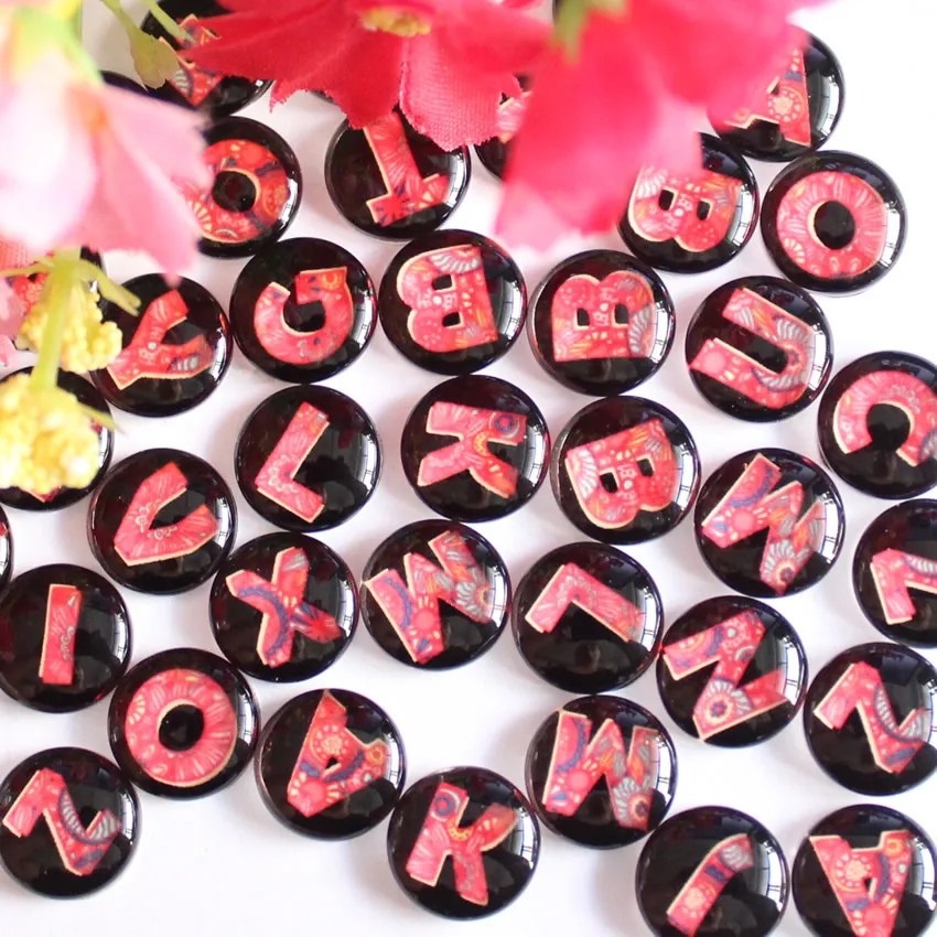 

12mm Mixed Random Letters Round Glass Cabochon Flatback Photo Dome Cameo in pairs 50pcs/lot K05434