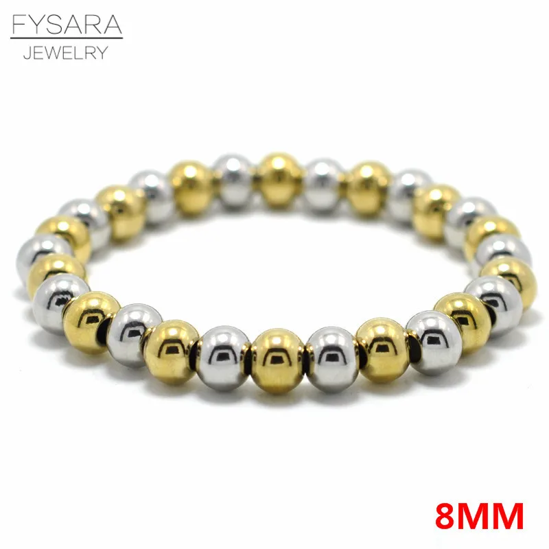 FYSARA 6/8 мм Нержавеющая сталь золото Цвет бисером Браслеты& браслеты для Для женщин Для мужчин ювелирные изделия байкер браслет велосипед бисера растягивающийся браслет - Окраска металла: 8mm mix style 1