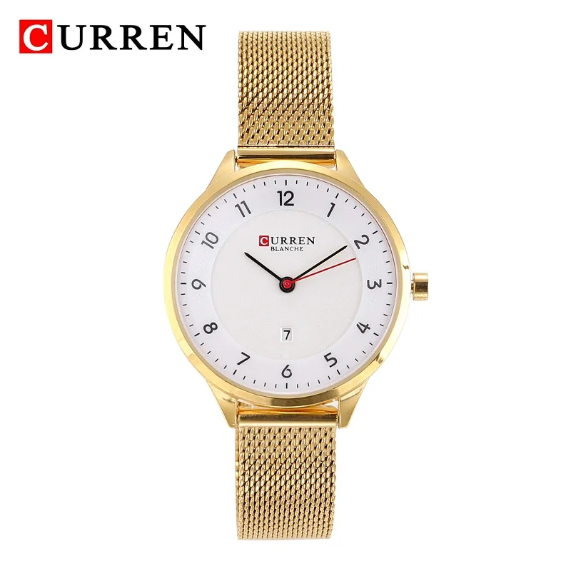 Gold White CURREN, женские часы, модные, розовое золото, кварцевые часы, для девушек, Лидирующий бренд, Роскошные, женские, повседневные, наручные часы, женские часы, Reloj Mujer - Цвет: Gold White
