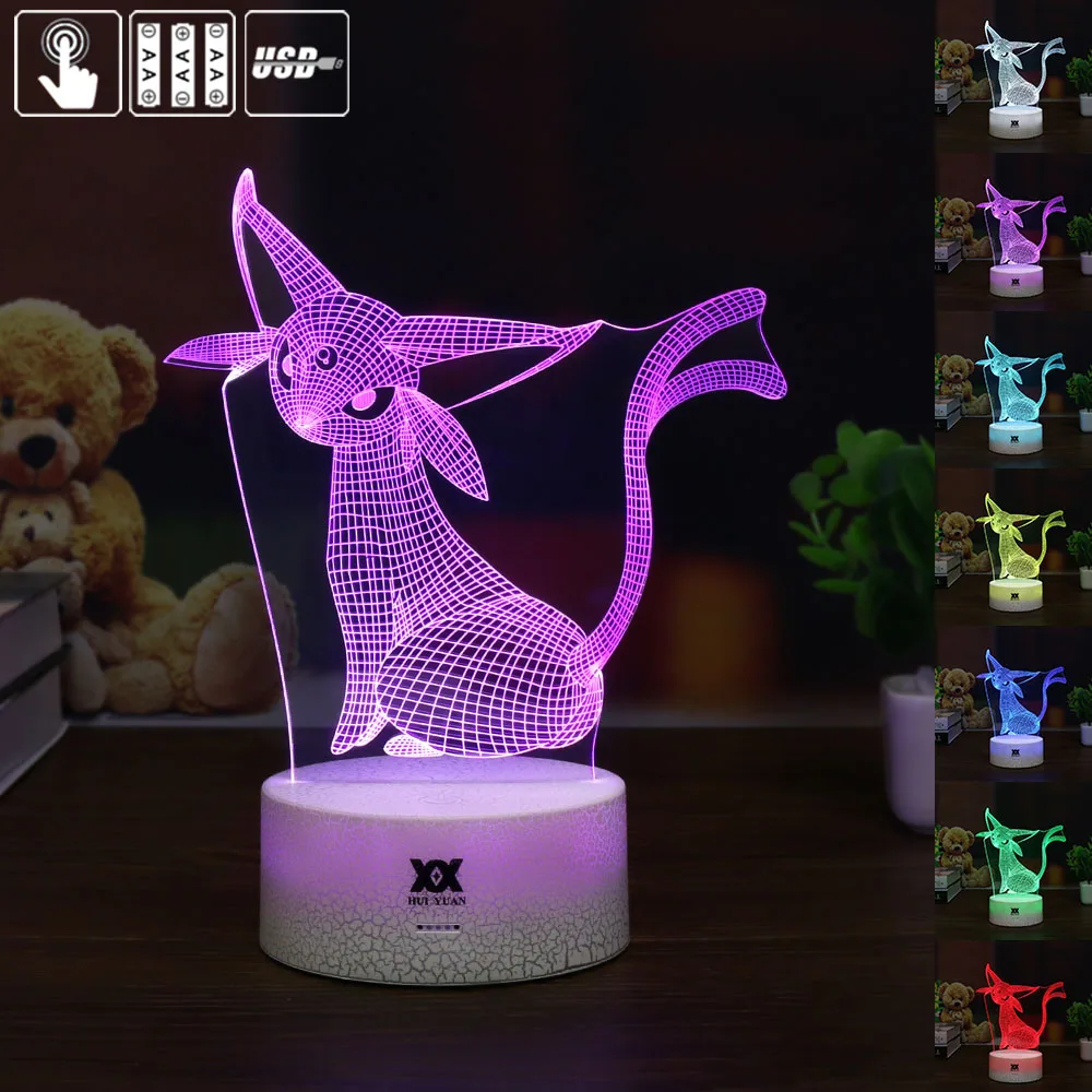 Популярная игра Покемон Eevee семейная серия 3D лампа USB мультфильм ночной Светильник СВЕТОДИОДНЫЙ 7 цветов Настольная лампа подарки для детей HUI YUAN бренд