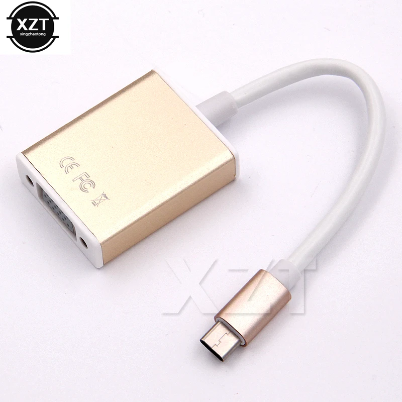 USB 3.1 Type C USB-C to VGA Converter Adapter Reversible for Macbook 12 inch Golden and Silver Male Female Conneting Cable |