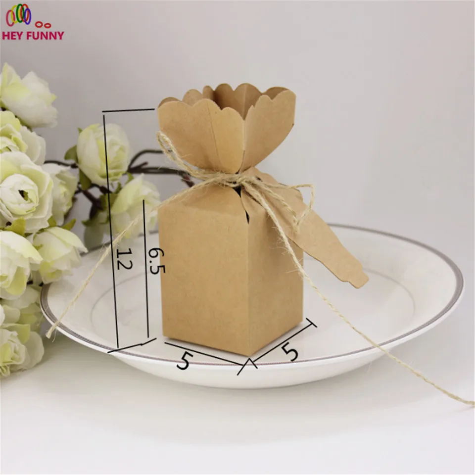 10pcs Kraft Paper Vase Flower Candy Chocolate Box With Thank You Tag Boxes For Wedding Party Birthday Baby Shower Favors Gifts | Дом и сад