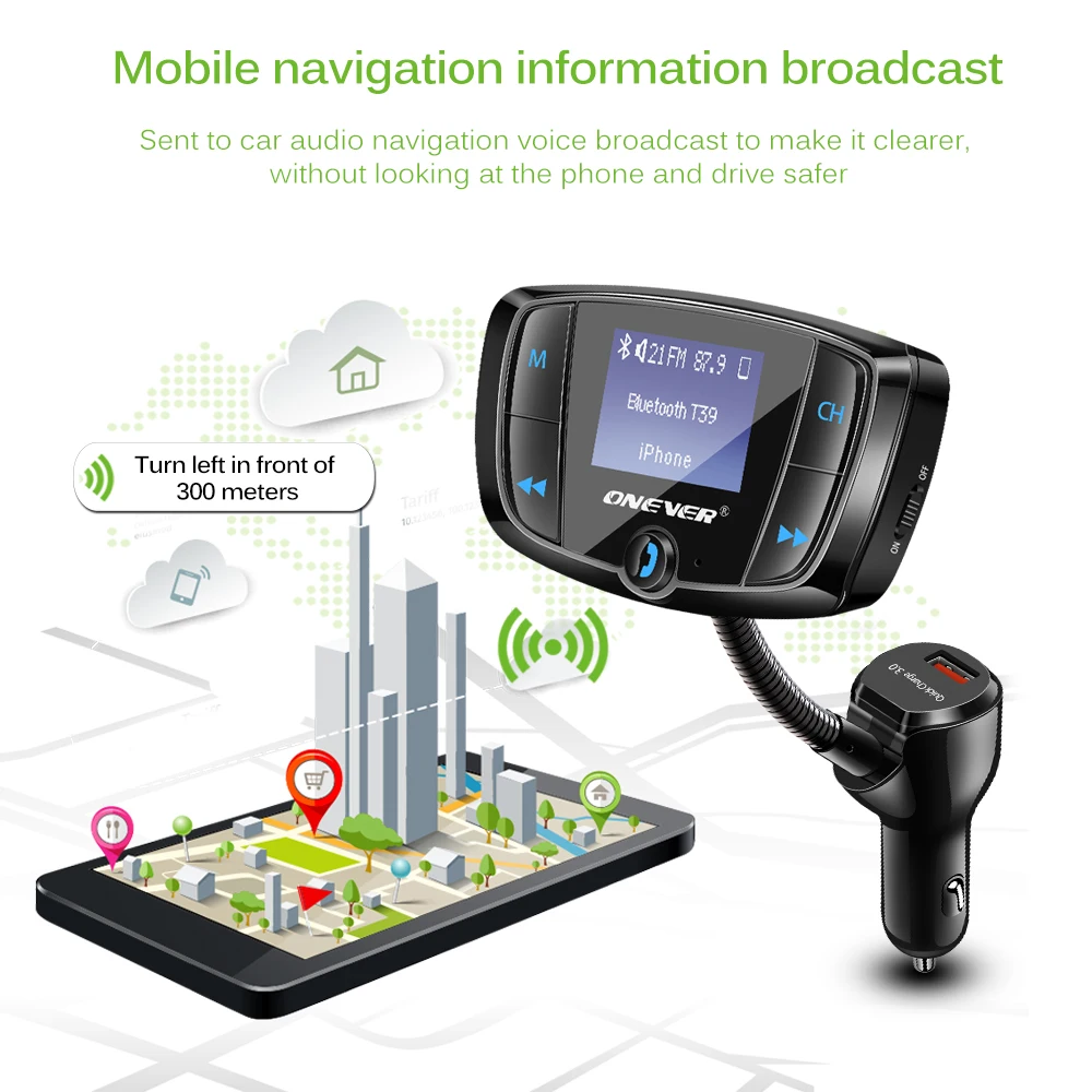 Bluetooth fm передатчик с быстрой зарядкой 3 0 Автомобильное зарядное устройство