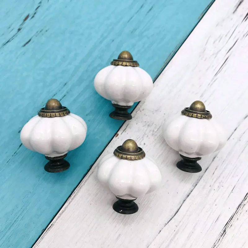 8pcs Rural Style Furniture Shower Door Pulls Kitchen Hardware Handle Bedroom Single Round Ceramic Drawer Cabinet Knobs 34mm dia |