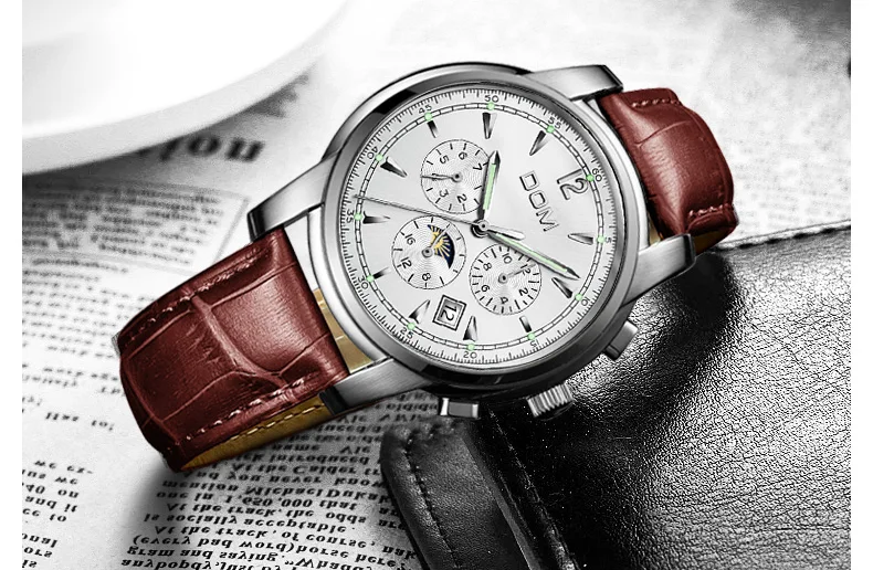DOM Брендовые мужские часы автоматические механические часы Moon Phase спортивные часы Стальные повседневные деловые светящиеся наручные часы M-75BK-1MX