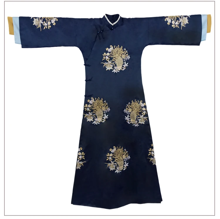 Dark Blue Embroidery Chrysantheum Wu JinYan Wei Ying Luo Qing Dynasty Princess Costume Hanfu for TV Play Story of YanXi Palace