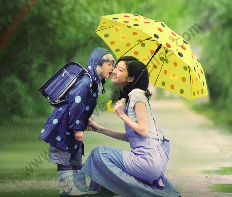 

Auto open anti-thunder fiberglass windproof baby parasol safe&enviromental children kid full dot printing family umbrellas