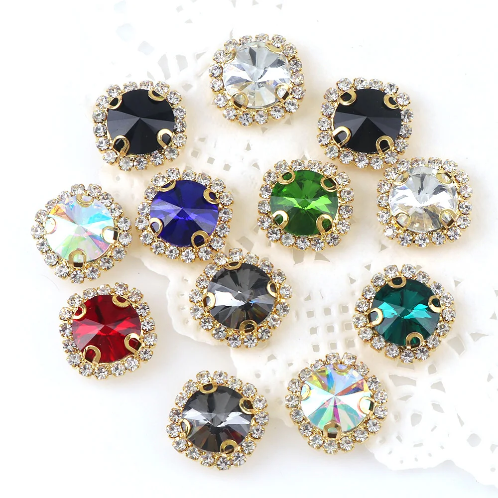 12 мм заостренная Золотая основа пришивная с красочным стеклом и камнем