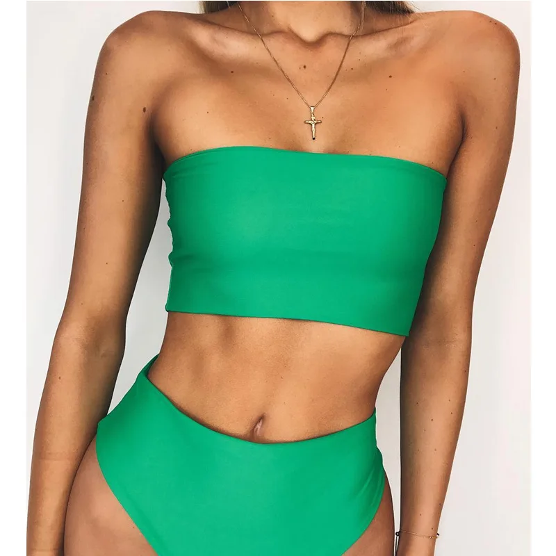 Женский купальник сексуальный комплект бикини однотонное с открытой спиной