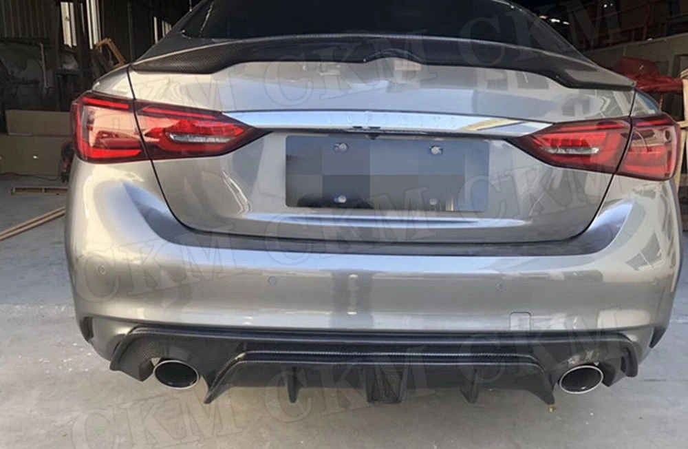 Для Infiniti Q50 углеродное волокно добавить на Автомобильный задний бампер диффузор спойлер с лампы для бамперов Седан 4 двери автомобильный Стайлинг